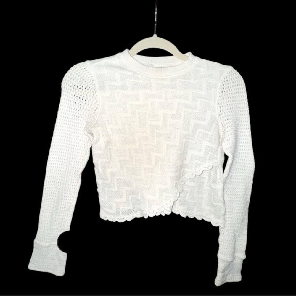 Free People White Crochet Knit Long Sleeve Top